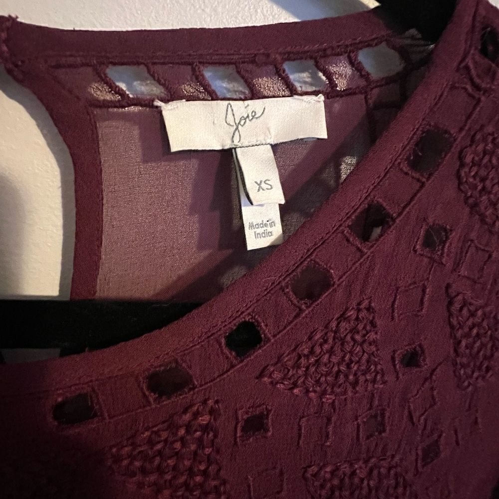 Joie Gaiane sheer chiffon embroidered top in Raisin - Picture 11 of 13
